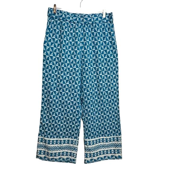 Soft Surroundings Wide Leg Lounge Pants Women’s L Blue Geometric Elastic Waist - Picture 1 of 8